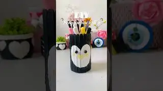 Penguin pen holder #shorts #viralshort #crafing #penholder #diy #icecreamstickscraft