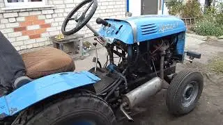 Вспашка огорода самодельным мини трактором.