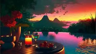 Sitting in an Infinity Pool Overlooking Beautiful Hawaii Sunset | Calming Sounds, Relaxation, Study