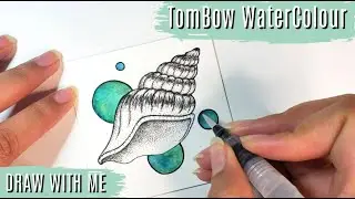 TOMBOW Dual Brush Pen Seashell Design | Watercolour With Copic Multiliners | Draw With Me Time Lapse