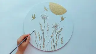 Wheat & Bird Textured Painting Tutorial | Texture Paste, Gold Leaf & Acrylics