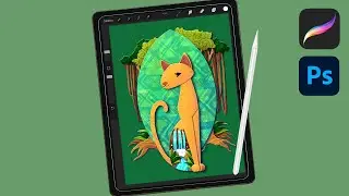 Digital Painting - Relax - Jungle Cat - Paper Cut Effect - Procreate Speedpaint - Photoshop