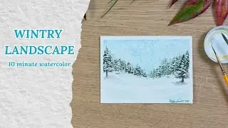 Easy 10 Minute Winter Watercolor Landscape | Mini Landscape Tutorial