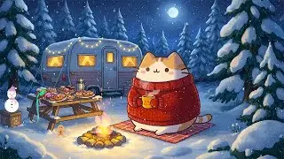 Winter Campfire with Cat ❄️ Lofi Cat Chill 🎧 Warm Coffee & Gentle Beats