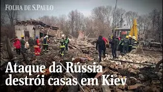 Equipes de resgate trabalham em casas atingidas por m&iacute;sseis em Kiev | CENAS DA GUERRA