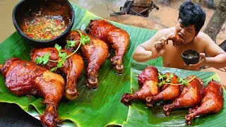 Cooking Coconut Chicken Leg Recipe eating so Yummy - Use Coconut water Cook Chicken Meat in Fry Pan