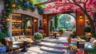 Positive Spring Morning Jazz 🌸 Cozy Outdoor Caf&eacute; Ambience | Soft Jazz for Work, Study & Relax