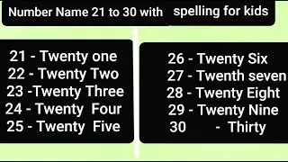 Number name .(21 to 30).Number name 21 to 30 with spellings. counting 21 to 30.