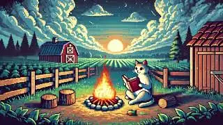 4K Peaceful Cat By Campfire - (Farmstead Ambient Lo-fi Music)