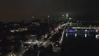 Aerial Drone Shot Right Pan Over West Side Highway at Night