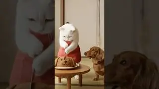 The cat cut the dog face cake in front of the dog. #shorts #cat#dog #funnyanimals#cute#pets#healing