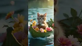 Watch a tiny cat sail speedily on a flower-leaf boat &mdash; pure magic! 🌸⛵🐱&rdquo;