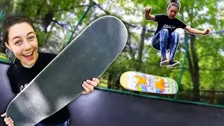 WIFE LANDS FIRST HEELFLIP ON TRAMPOLINE!