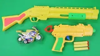 Yellow Color toy Equipment from the box! yellow color toy guns, toy motorbike for kids