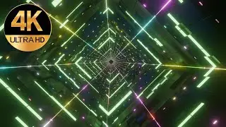5 hour 4k Laser Relaxing Metallic Green Color Neon tunnel abstract background video, vj loop