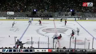 Tanner Jeannot welcomes Dmitri Voronkov in neutral zone with a big hit (2 nov 2023)