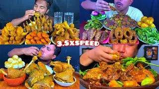 ASMR :Eating Spicy Mutton Kosha, Fish, Chicken Leg Curry Egg, Prawns, Rice Chilli Salad Mukbang
