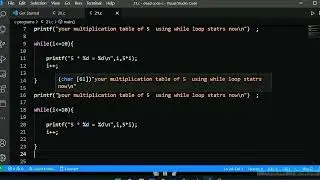 #21 C program to print  multiplication table of 5 using while and do while loop