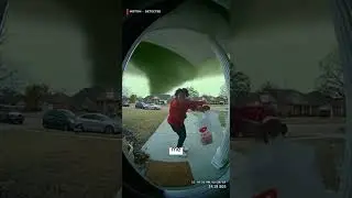 Tornado vs Food Delivery Guy - Viral Doorbell Camera Footage (Heart-Stopping