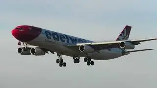 Edelweiss A340 Final Approach into Zurich &ndash; Classic Four-Engine Touchdown