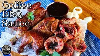 How to make Coffee BBQ sauce | Bacon wrapped Onion Rings | Smoked Chicken halves | Braai recipes