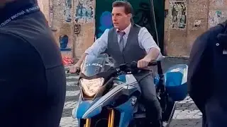 TOM CRUISE STUNTS WITH POLICE BIKE IN ROME FILMING MISSION IMPOSSIBLE 7 (MI7)