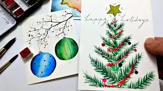 3 EASY DIY holiday cards in watercolor Part 3 &raquo; How to paint a Christmas tree card for beginners