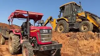 JCB 3DX making pond loding mud in tractor trolleys Mahindra tractors bhoomiputra