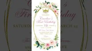 E91 Pink and Gold Little  Princess First Birthday Video Invitation