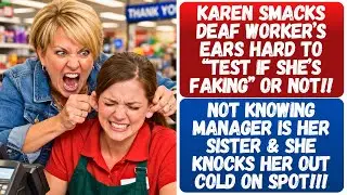 KAREN SMACKS DEAF WORKER’S EARS HARD TO “TEST IF SHE’S FAKING” OR NOT! GETS KNOCKED OUT COLD!!!
