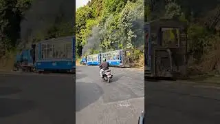 Road crossing by steam engine train,  #darjeeling #toytrain #railway #steamtrain
