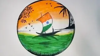 Republic Day Drawing | Tricolour Boat Art 🌊 | Easy Indian Flag Scenery