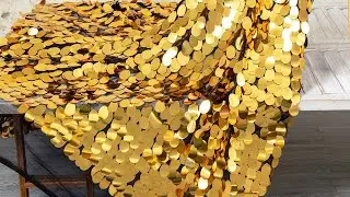 Opulent Gold Large Oval Sequin Fabric Black Mesh 36256