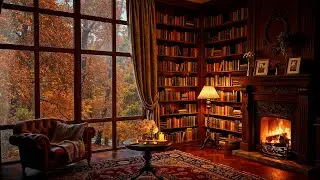 Cozy Reading Nook Ambience 🌧️ Soft Jazz with Fireplace Sounds and Rain On Window for Relaxation