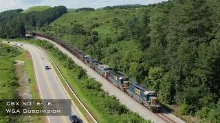 Two CSX SD40-2s lead a loaded coal train on the W&A Sub