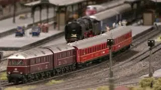 Trains in Germany: Steam locomotives and diesel electric road-switcher locomotives in HO scale