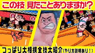 【ファミコン】 つっぱり大相撲の 技 全紹介！（隠し技も！）【紹介】押し出し・下手出し投げ・ぶれえんばすたあ など！