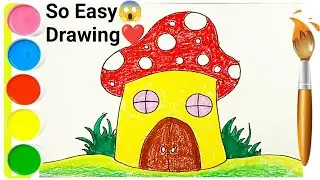 Easy Mushroom House Drawing for Kids | How to Draw Cute Mushroom House Drawing Step by Step #video  