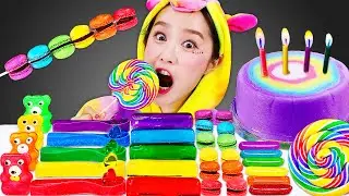 🌈ASMR Rainbow desserts Mukbang 🌈무지개 디저트 먹방 솜사탕 케이크, 미니 마카롱먹방 JiniYum 지니얌