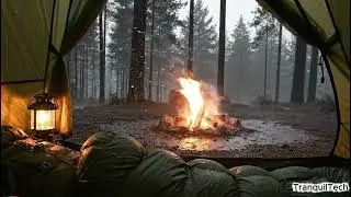 POV Inside a Cozy Camping Tent | Gentle Rain in the Forest & Soft Campfire Glow