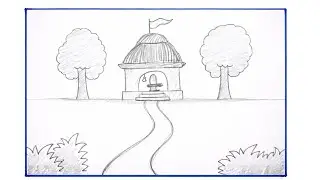 Best Easy Scenery Drawing 🌿 | Easy Pencil Drawing Technique | Mandir & Lord Shiva Temple Drawing
