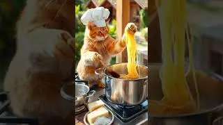 Crazy Chef Cat Cooking Spaghetti Like a PRO!