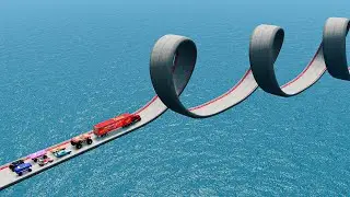 Mcqueen Cars vs Impossible Triple Loop Bridge Crossing Cars Vs Deep Water - BeamNG.Drive