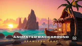 Animated Background - Tropical Fishing Village Sunset 4 | Vibrant Sky Beach Cabin | Ocean Water Loop