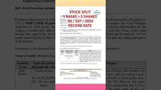 1 SHARE = 5 SHARES 💥 BONDADA ENGINEERING LTD share #stocksplit update #stockmarket #nse #bse #smju