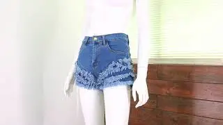 HIGH WAIST MULTI-LAYER FRINGE HEM DENIM SHORTS
