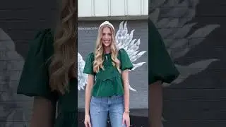 Oaklynn Puff Sleeve Peplum Top, Hunter Green
