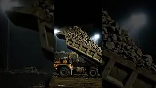 Massive Dump Truck Unloading Rocks at Night! 🏗️