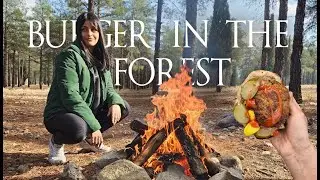 Cold winter Forest+Homemade Burger🍔 Warme Fire#mukbang 