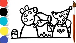 Peppa pig Helps Out at Edmond Elephants Birthday party Drawing, Painting and Coloring for kids